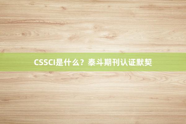 CSSCI是什么？泰斗期刊认证默契